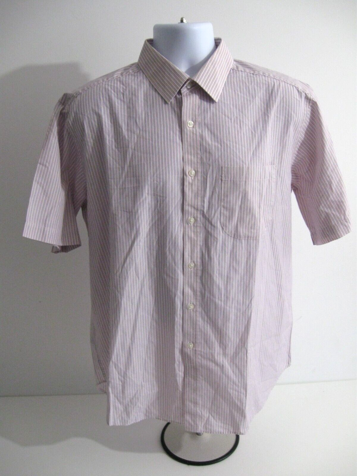 M&S Collection Mens Cotton Rich Easy To Iron 17" Regular Fit Pink Stripe