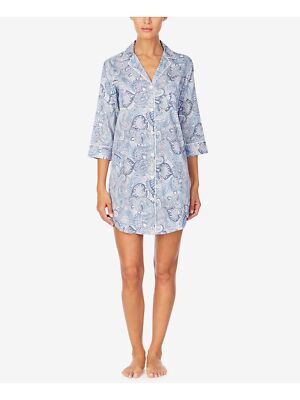 

RALPH LAUREN Intimates Синяя ночная рубашка с воротником-стойкой и нагрудным карманом, Синий