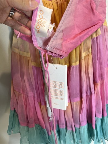 Pre-owned Rococo Sand Zale Tiered Cutouts Cover Up Pastel Ombre Babydoll Mini Dress M In Rainbow