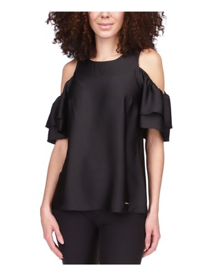 MICHAEL MICHAEL KORS Женский черный атласный топ с коротким рукавом из чеканного атласа XS