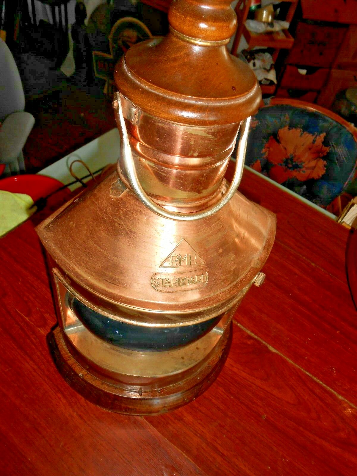 Vtg Ships Lantern Copper PMP Starboard Light rePurposed into Lamp