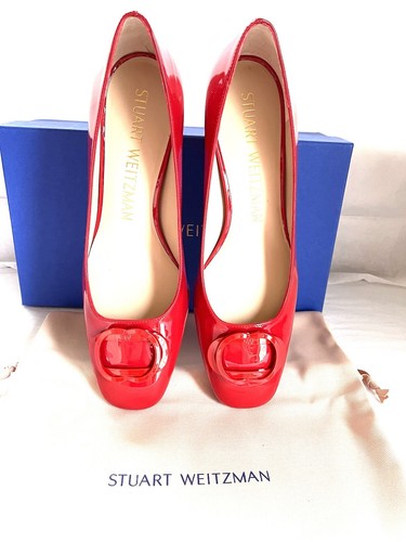 Pre-owned Stuart Weitzman Anicia 60 Tonal Women's Red Patent Cone Heel Pumps 39/8.5m