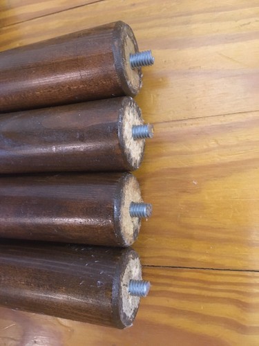 4 Vintage Mid Century Modern Furniture Legs 21 1/2” Tapered Wood, Brass Caps