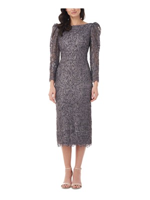 

JS COLLECTION Женское серое кружевное вечернее платье-пуф с V-образным вырезом на спине и вырезом лодочкой, Серый