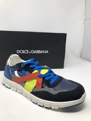 $550 New Dolce & Gabbana Mens Blue Gray Orange Sneakers
