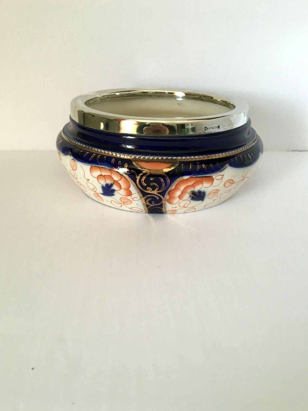 Antique Imari Style Bowl with Silver Plate Rim