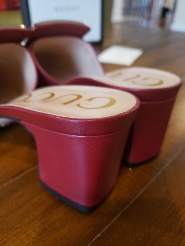 Pre-owned Gucci Nwb  Women's Leather Shoes Malaga Kid With Gg Logo Red  39 Us 9