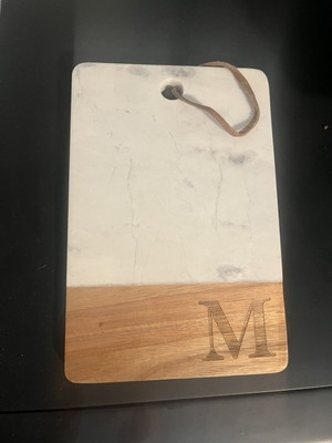 Artisanal Kitchen Supply Stone And Wood Monogram Letter M Cutting Board