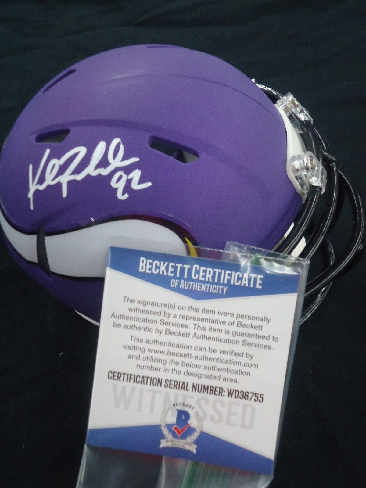 KYLE RUDOLPH Signed VIKINGS Mini-Helmet BECKETT