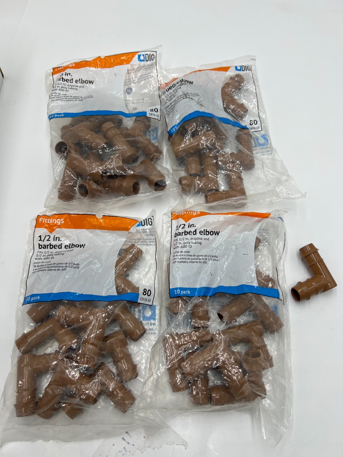 QTY 40 Dig Fittings 1/2 in Barbed Elbow CB76-10 For Outdoor