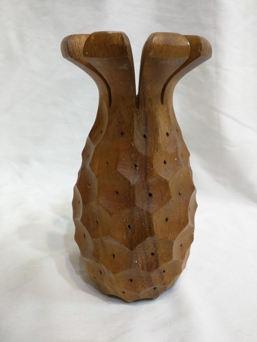 MONKEY POD HAND CARVED WOOD PINEAPPLE APPETIZER TOOTHPICK HOLDER HAWAII TIKI BAR