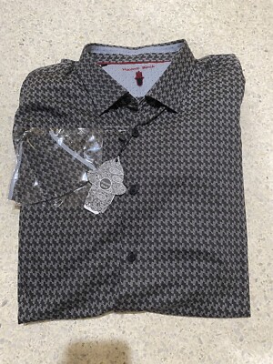 NWT VISCONTI BLACK Men's Dress Shirt Button-Down Black Geo Pattern Sz Small