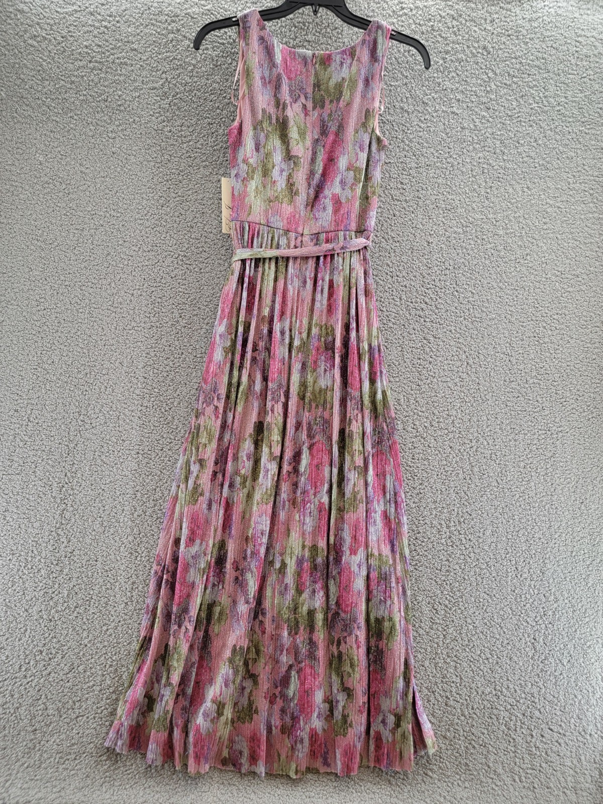 Eliza J Shimmer Belted Maxi Dress Women's 8 Pink Multi Sleeveless Zip Closure - Picture 9 of 16