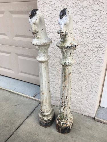 Antique 1880’s Matching Pair Cast Iron Horse Head Hitching Posts Fancy