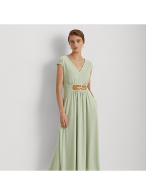 

Женское зеленое платье миди с расклешенными рукавами RALPH LAUREN на подкладке с поясом и короткими рукавами, Зеленый