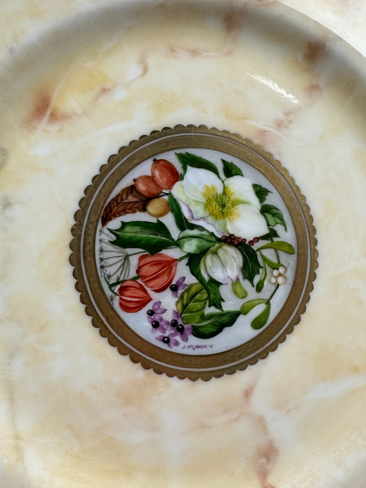 Cabinet Dinner Plate Flowers 10.75" Signed John McLaughlin Derbyshire