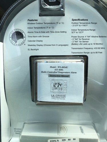 La Crosse Wireless Temperature Alarm Clock NIB Model WS – 8054U ShipSame DayFree