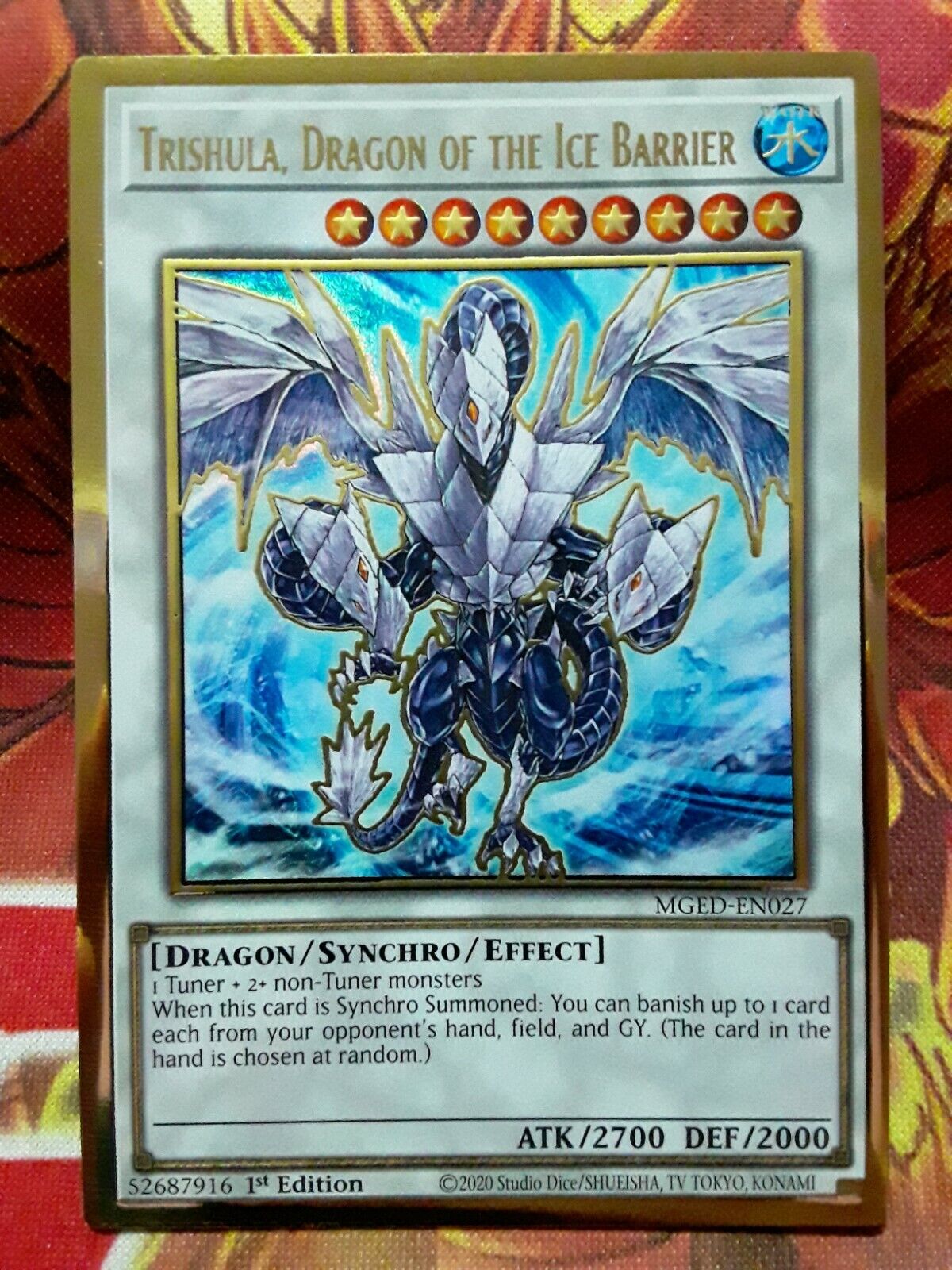 Yugioh Trishula, Dragon of the Ice Barrier Gold MGED-EN027 Yugioh Trishula, Dragon of the Ice Barrier Gold MGED-EN027