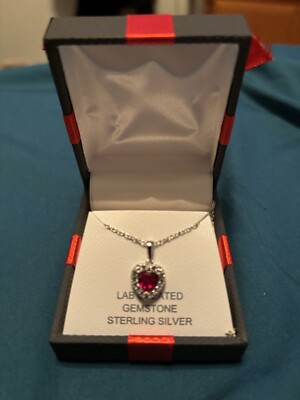 RUBY/ WHITE SAPPHIRE STERLING SILVER 18 INCH PENDANT