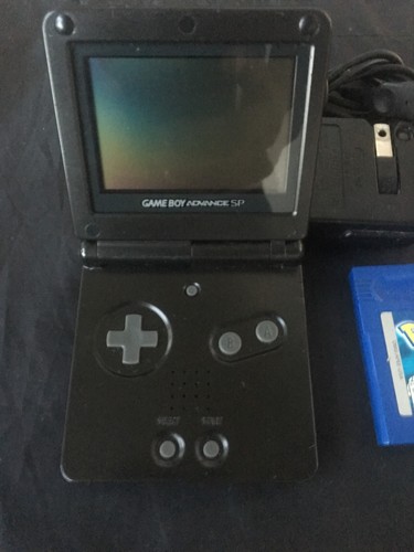 Nintendo Game Boy Advance SP Onyx Black Handheld System AGS-001 w/ Pokémon Blue