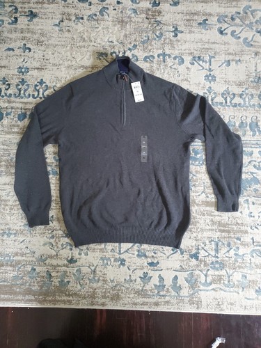 Club Room Mens Quarter-Zip Textured Cotton Sweater, Gray