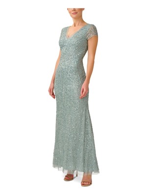 ADRIANNA PAPELL Женское зеленое вечернее платье-русалка с короткими рукавами и подкладкой во всю длину 8