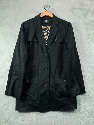Dennis Dennis Basso Rain Trench Coat Jacket Womens Medium Black Zebra Lined Belt