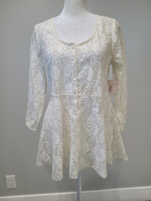 FREE PEOPLE All Over Lace Ivory  3/4 Sleeve Boho Peplum NEW SIZE SMALL