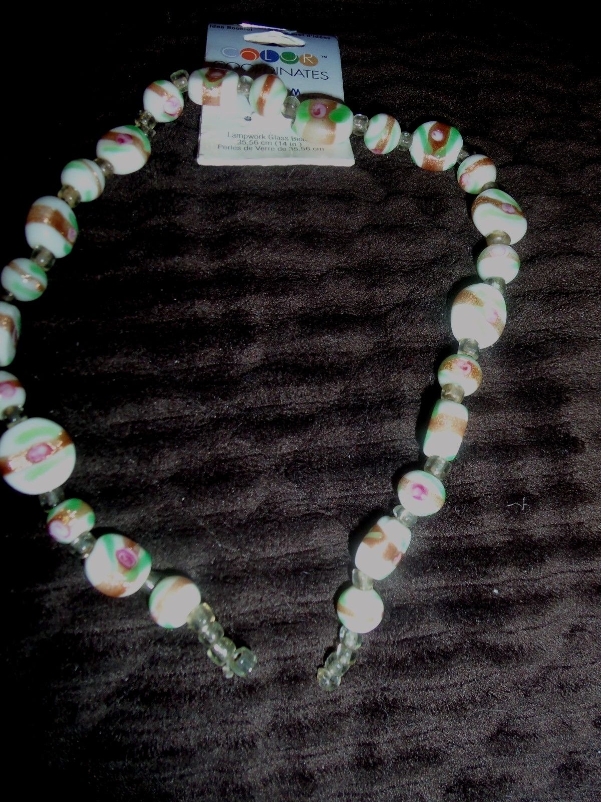 HANDMADE LAMPWORK GLASS BEADS White,Green, Pink 14 Inch Jewelry Crafting