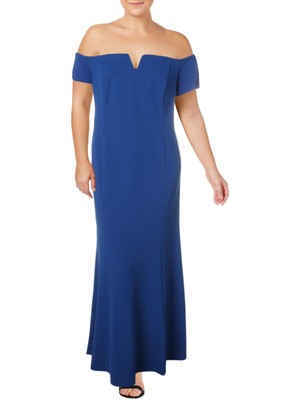 

CALVIN KLEIN Женское синее длинное вечернее платье с короткими рукавами + расклешенное платье, Синий