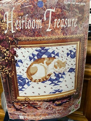 Heirloom Treasure Cross Stitch Kit ''Cat and Quilt'' 8'' X 10'' w1