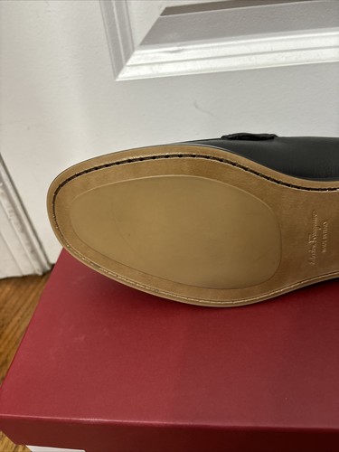 Pre-owned Ferragamo Salvatore  Rolo Black Leather Mens Loafers 8 Ee Reversible Buckle