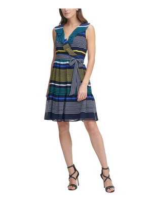 

DKNY Женская одежда выше колена с оборками без рукавов и вырезом выше колена, Navy