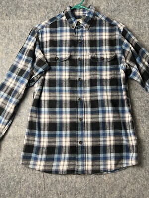 Redhead Mens Blue Plaid Flannel Long Sleeve Button Up Cotton Shirt  Small #93
