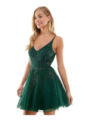 SAY YES TO THE Womens Green Up Tulle Padded Short Formal Dress Juniors 9\10
