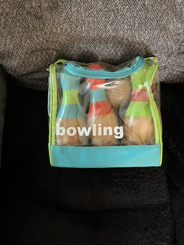 Vintage Play Wonder Wooden Bowling Ball Set 6 Pins 1 Ball Kids Child Toy