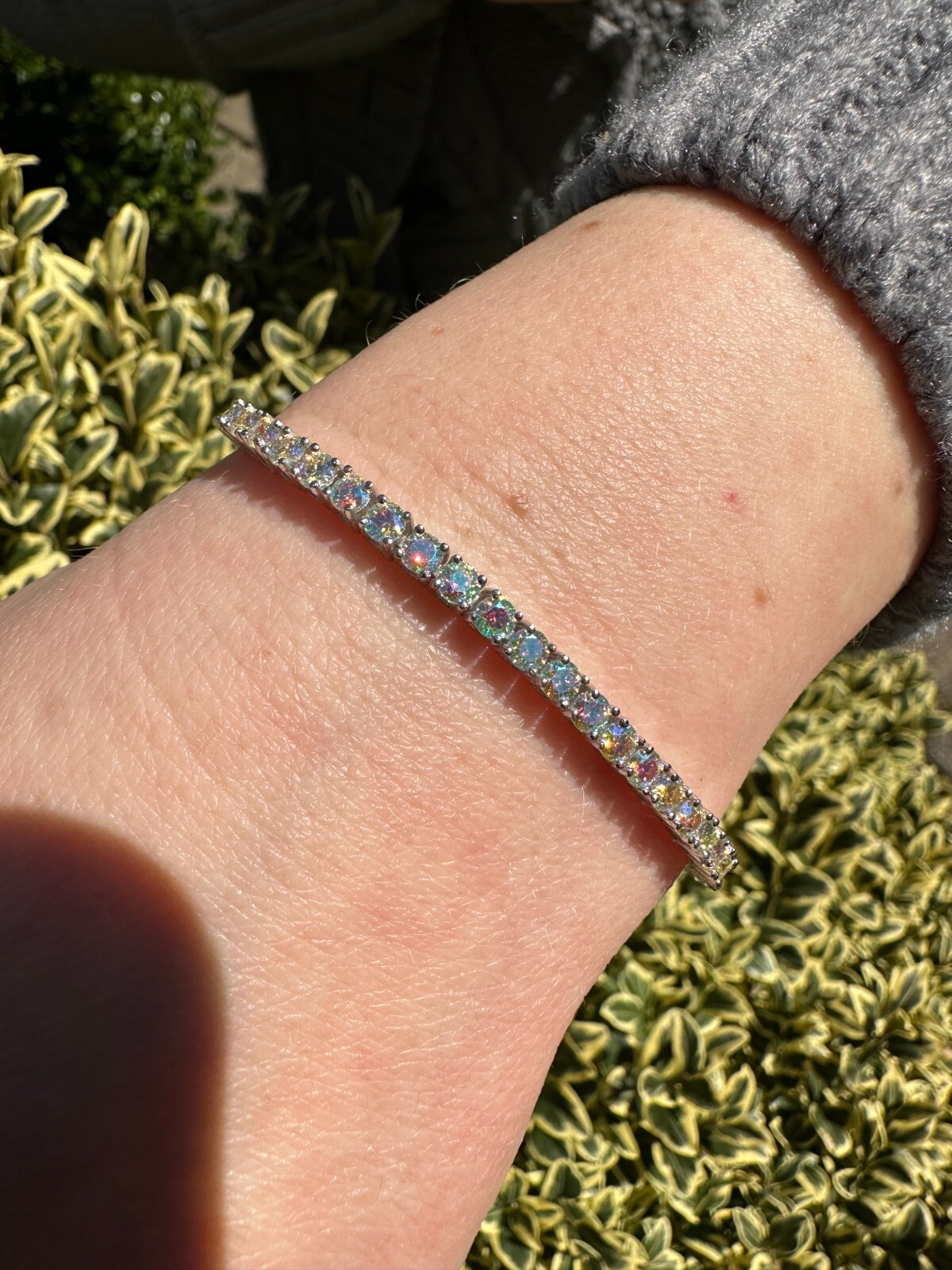 Pre-owned Silver Real Iced Opal Rainbow Moissanite 3mm Tennis Bracelet 925  Diamond Tester
