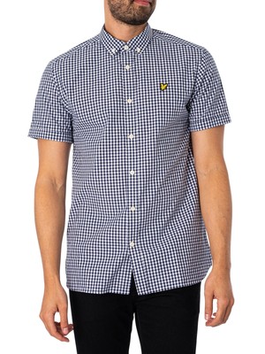 

Мужская рубашка с короткими рукавами в мелкую клетку Lyle - Scott, синяя, Синий, SW1201VOG-Z650