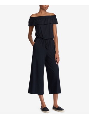 

Женский черный укороченный вечерний комбинезон с открытыми плечами RALPH LAUREN