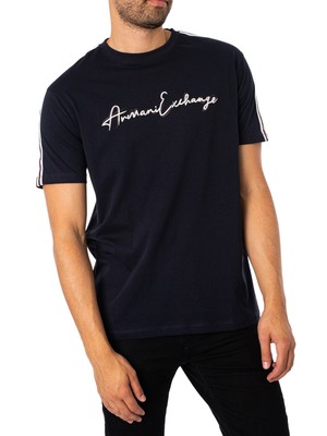 

Мужская футболка Armani Exchange Signature, синяя, Синий, 6RZTLM-ZJ8EZ-1583