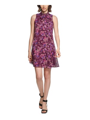 Женское короткое вечернее платье-сорочка CALVIN KLEIN с фиолетовым галстуком на подкладке без рукавов 2