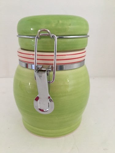 Christmas Snowman Canister Ceramic Locking Lid Green Kitchen Crock 6