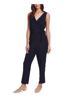 1. STATE Womens Navy Sleeveless V Neck Evening Faux Wrap Wide Leg Jumpsuit 2