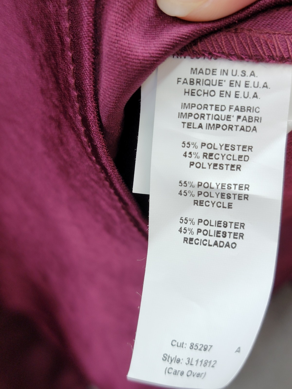 Karen Kane Shirred Blouse Women's L Wine Solid Collared Long Sleeve Button Front - Picture 15 of 16