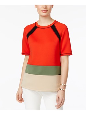 

ANNE KLEIN Женский красный полосатый топ с короткими рукавами и вырезом под горло Размер