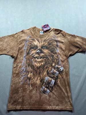 Liquid Blue Shirt Mens Large Brown Tie Dye Chewbacca Star Wars Vtg USA 1997