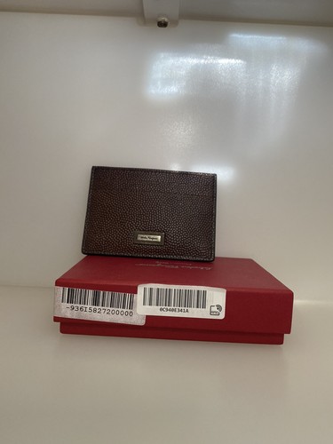 Pre-owned Ferragamo Salvatore  Pebbled Leather Card Holder Brown Box Id $350 Logo