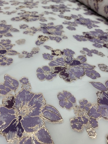 LAVENDER GOLD BROCADE FABRIC SOLD BY THE YARD WHITE ORGANZA FASHION PROM BRIDAL 