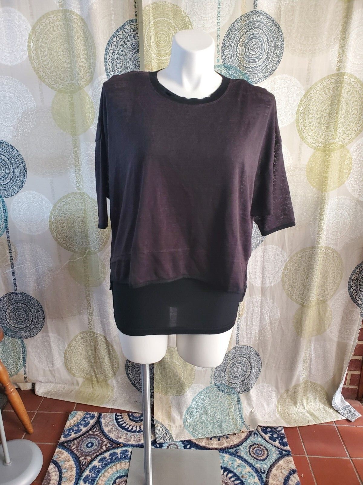 NWT Noelle Black Semi-Crop 3/4 Top with Attached Tank Top (S NWT Noelle Black Semi-Crop 3/4 Top with Attached Tank Top (S