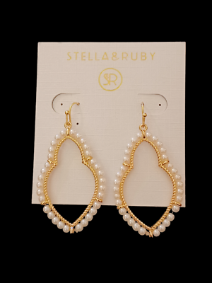 Stella Ruby Gold Tone Faux Pearl Pear Shaped Drop Dangle Earrings 1.75